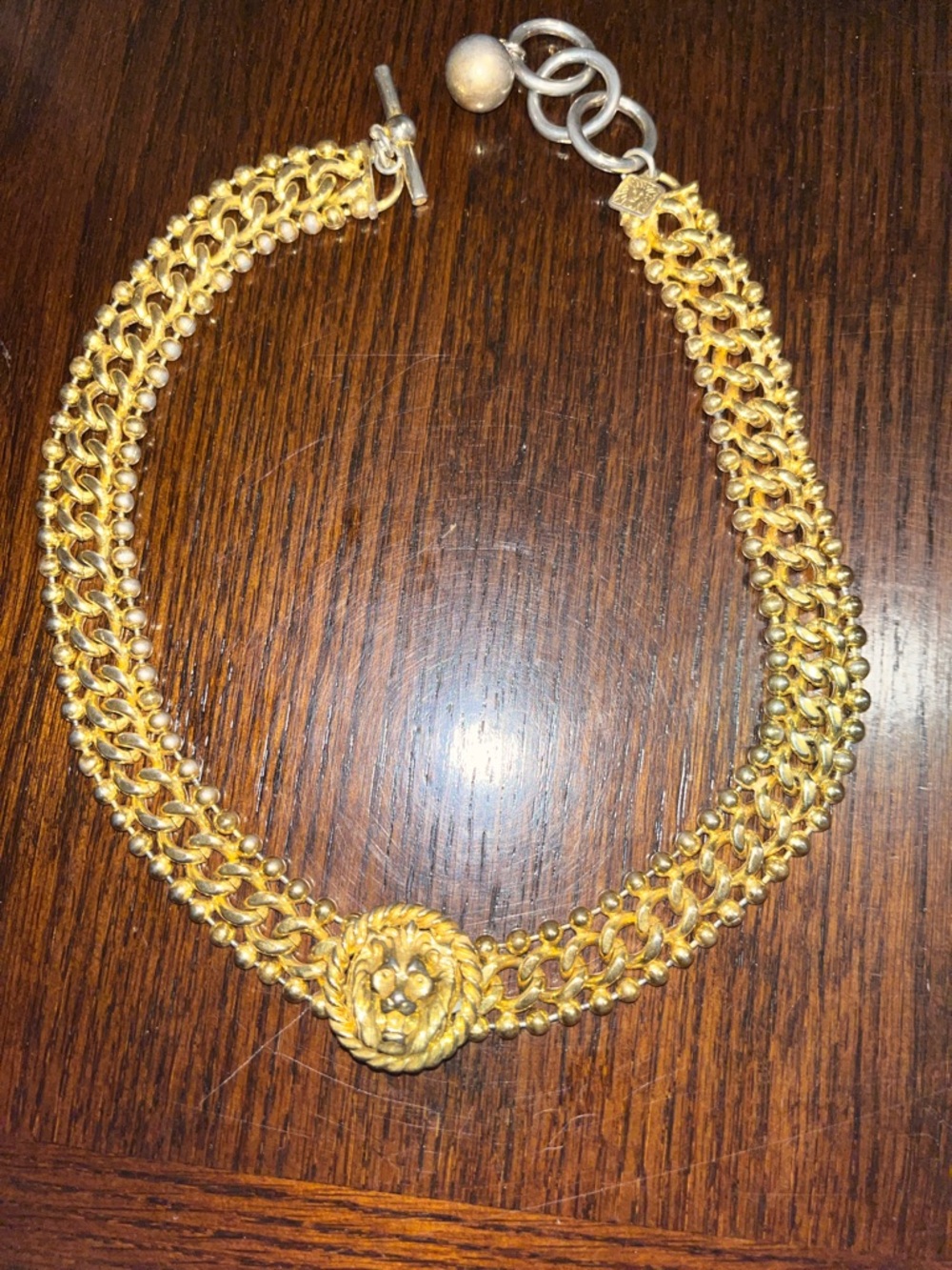 Anne Klein Gold-Tone Multi-Strand Chain Necklace with Lion Medallion